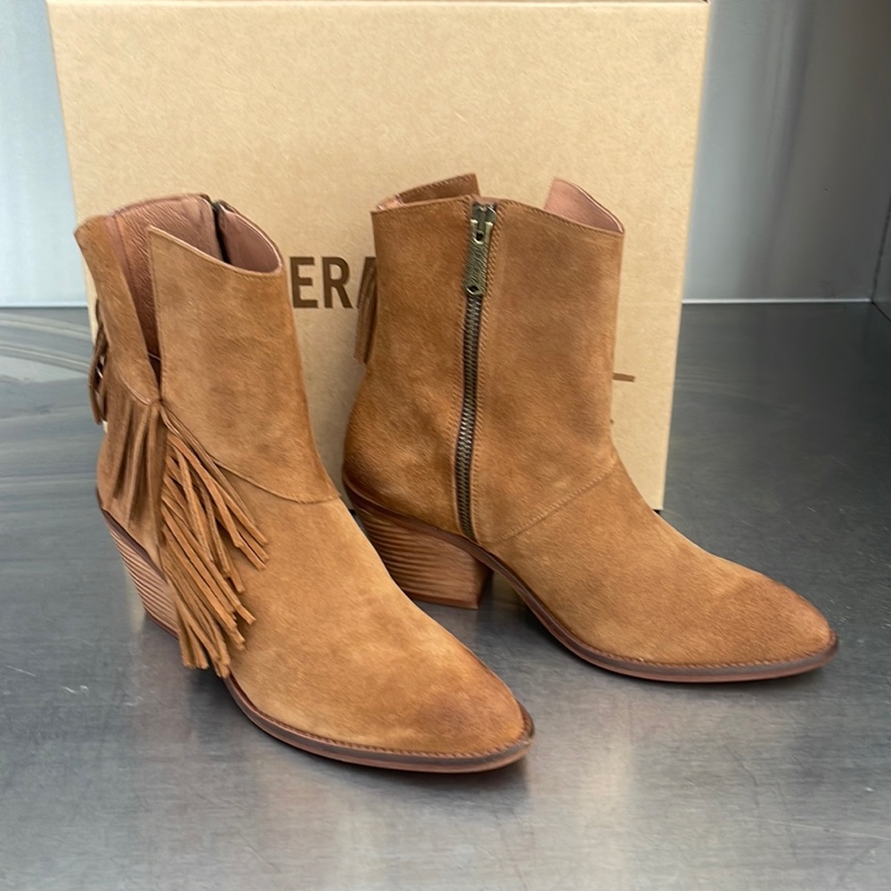 Vera Cruz “Cassadine” camel suede fringe boots. New in box from Sundance.
